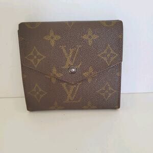 LOUIS VUITTON Vintage 70- 80s Monogram Leather Wallet Brown Medium Trifold Elise